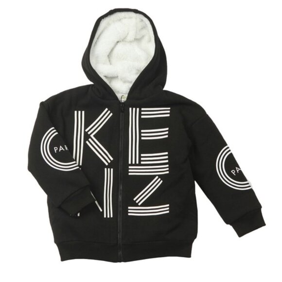 Kenzo Other - KENZO Kids Black Fleece Hoodie Jacket with White Logo Print